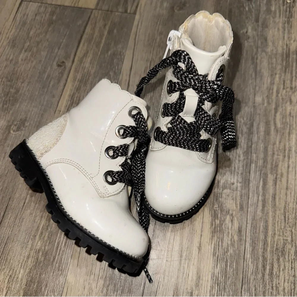 Cynthia Rowley White and Black Kids Combat Boots